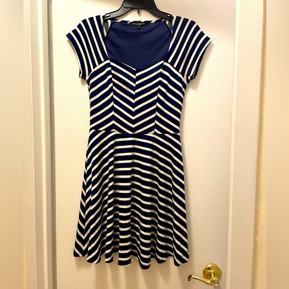 Navy and White Chevron Striped Dress
